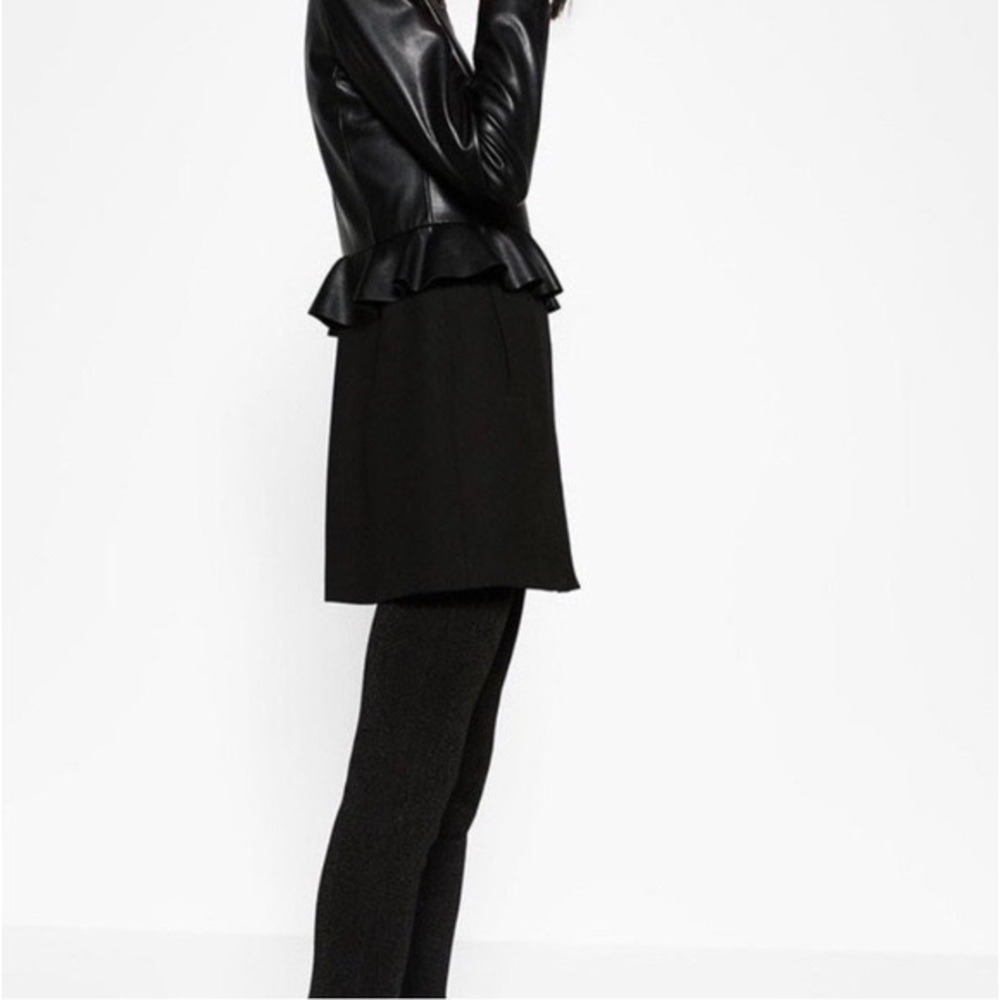 Zara Basic Peplum Contrast Leather Jacket Size Xs - image 3